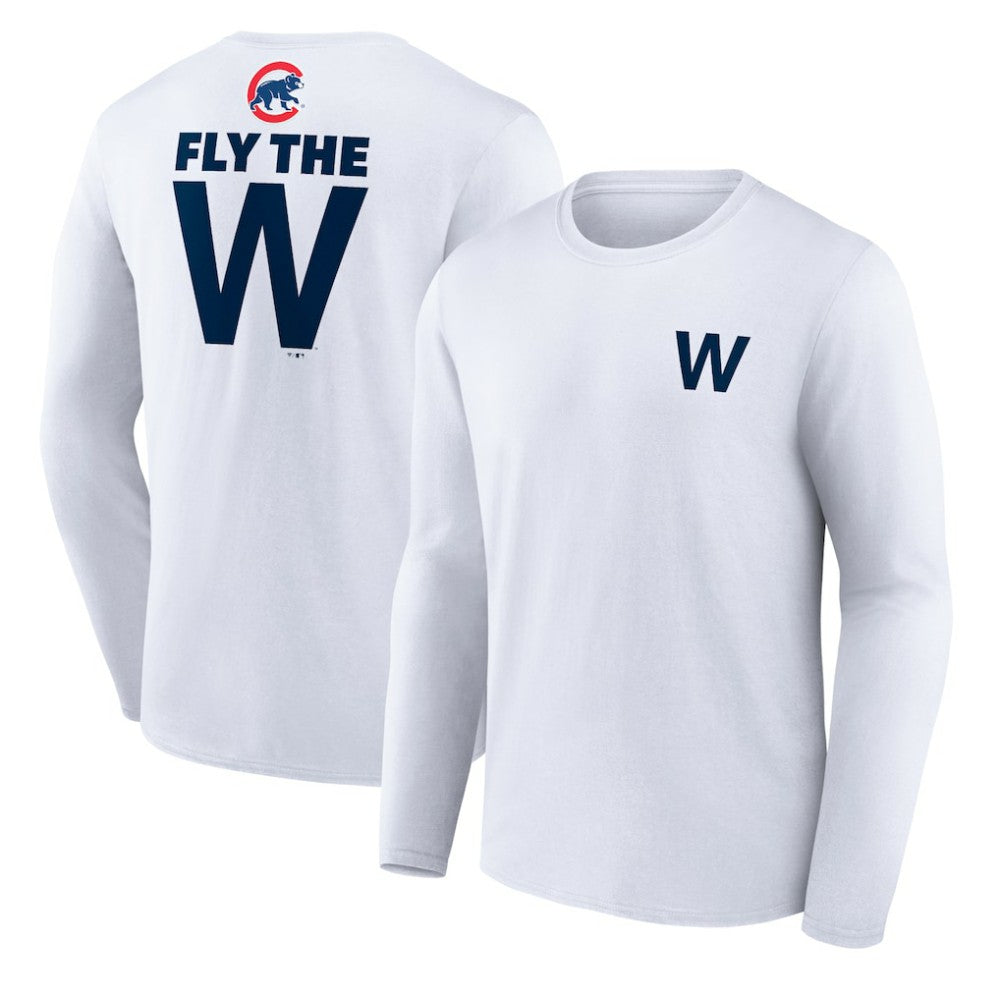 White Chicago Cubs Fly the W Long Sleeve T-Shirt