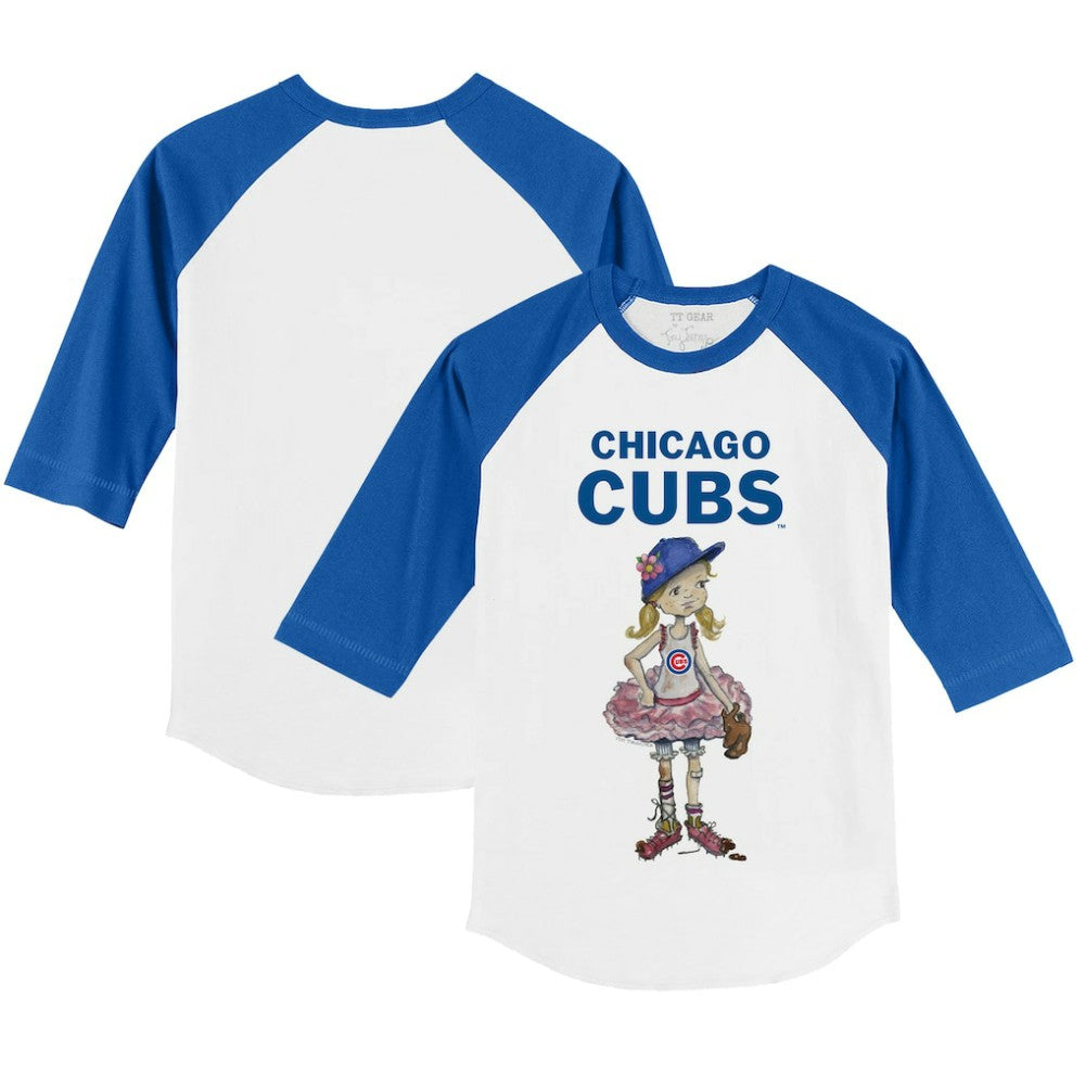 White/Royal Chicago Cubs Tiny Turnip Youth Babes 3/4-Sleeve Raglan T-Shirt