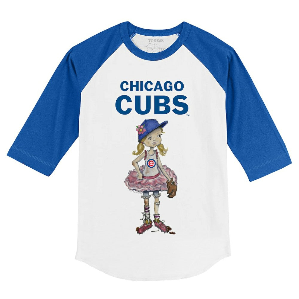 White/Royal Chicago Cubs Tiny Turnip Youth Babes 3/4-Sleeve Raglan T-Shirt