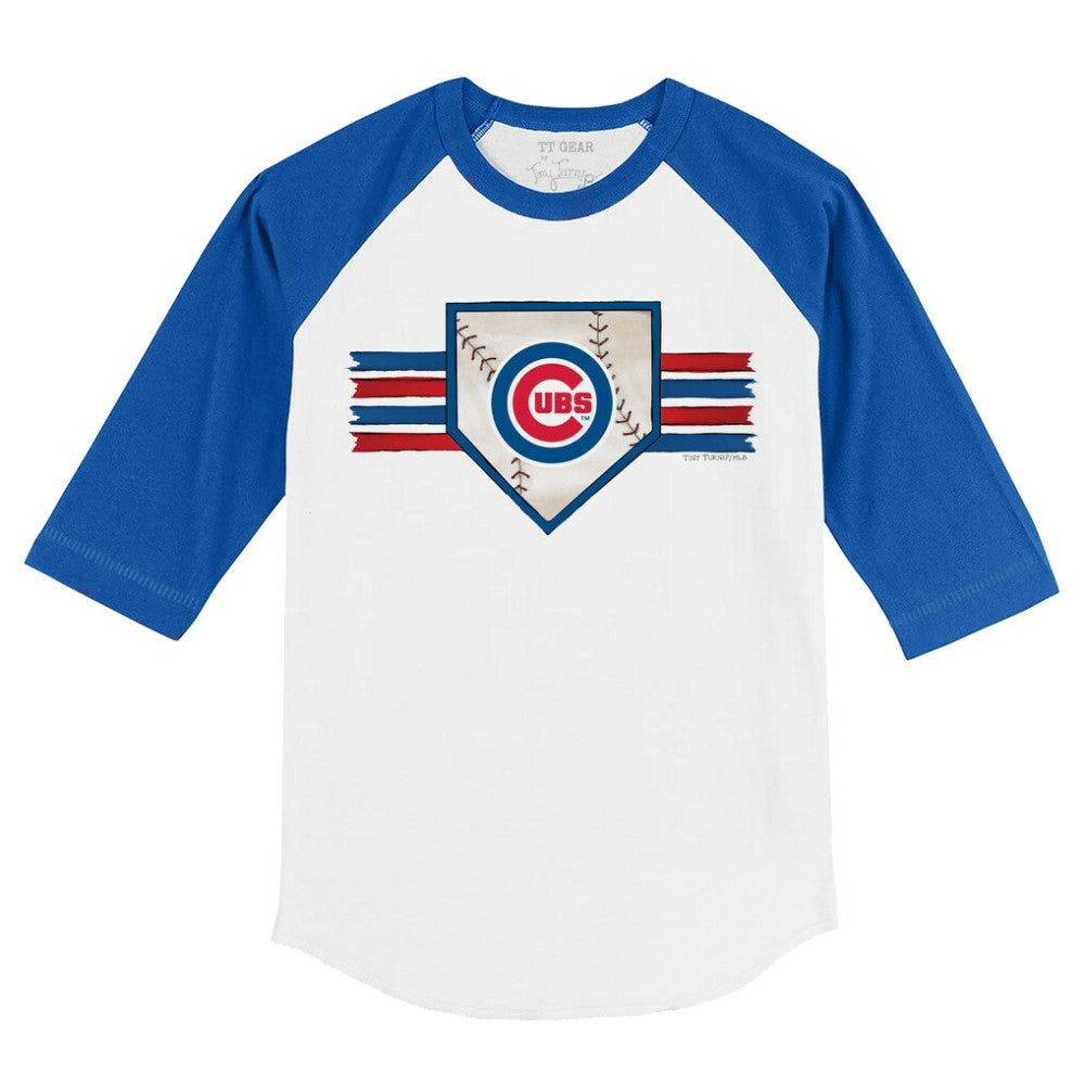 White/Royal Chicago Cubs Tiny Turnip Youth Base Stripe 3/4-Sleeve Raglan T-Shirt