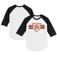 White/Black Baltimore Orioles Tiny Turnip Youth Base Stripe 3/4-Sleeve Raglan T-Shirt