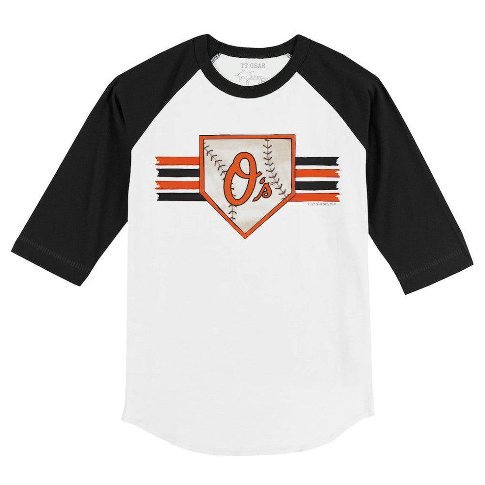 White/Black Baltimore Orioles Tiny Turnip Youth Base Stripe 3/4-Sleeve Raglan T-Shirt