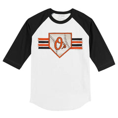 White/Black Baltimore Orioles Tiny Turnip Youth Base Stripe 3/4-Sleeve Raglan T-Shirt