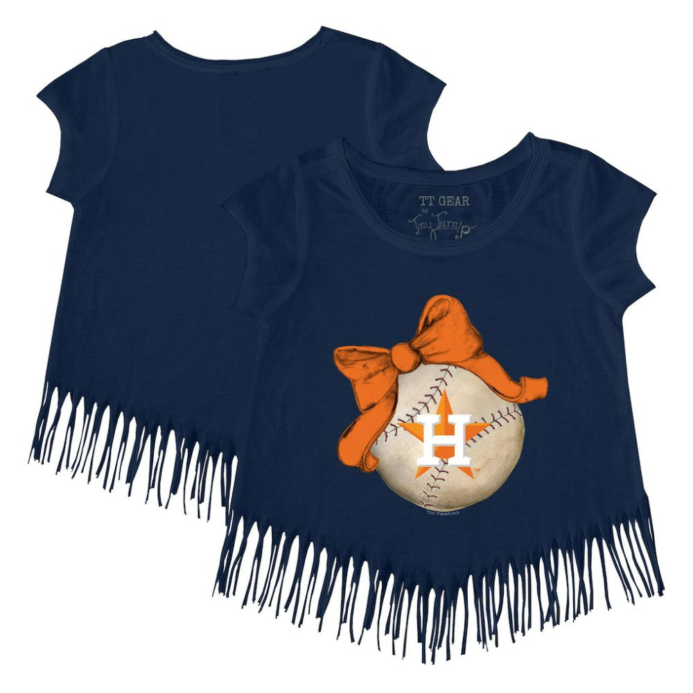 Navy Houston Astros Tiny Turnip Girls Youth Baseball Bow Fringe T-Shirt