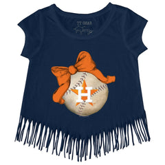 Navy Houston Astros Tiny Turnip Girls Youth Baseball Bow Fringe T-Shirt