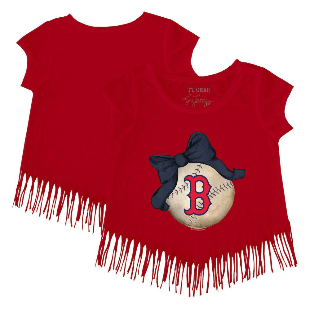 Red Boston Red Sox Tiny Turnip Girls Youth Baseball Bow Fringe T-Shirt