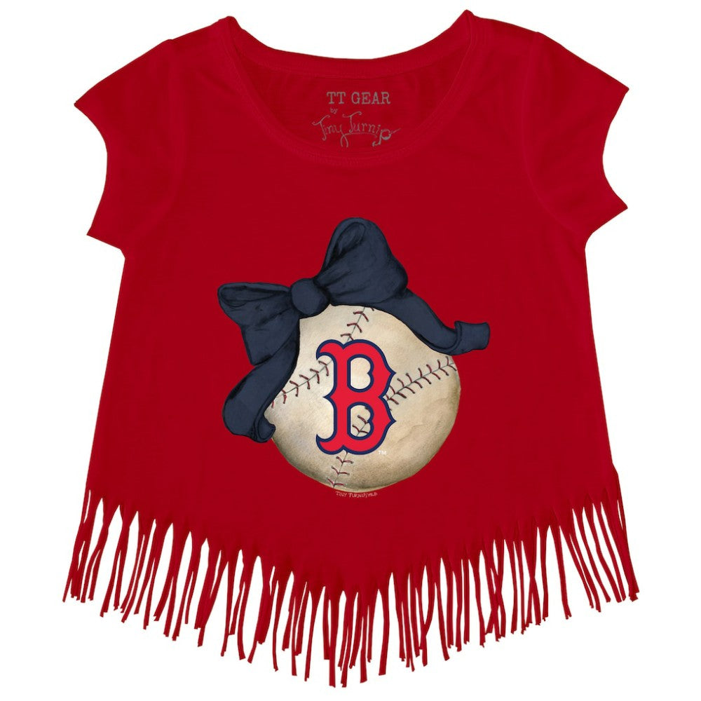 Red Boston Red Sox Tiny Turnip Girls Youth Baseball Bow Fringe T-Shirt