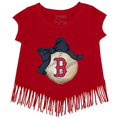 Red Boston Red Sox Tiny Turnip Girls Youth Baseball Bow Fringe T-Shirt