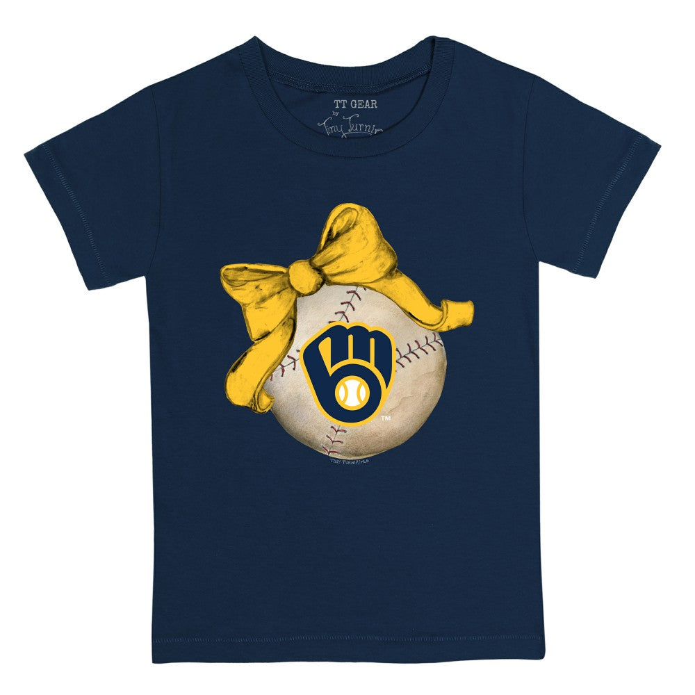 Navy Milwaukee Brewers Tiny Turnip Youth Baseball Bow T-Shirt
