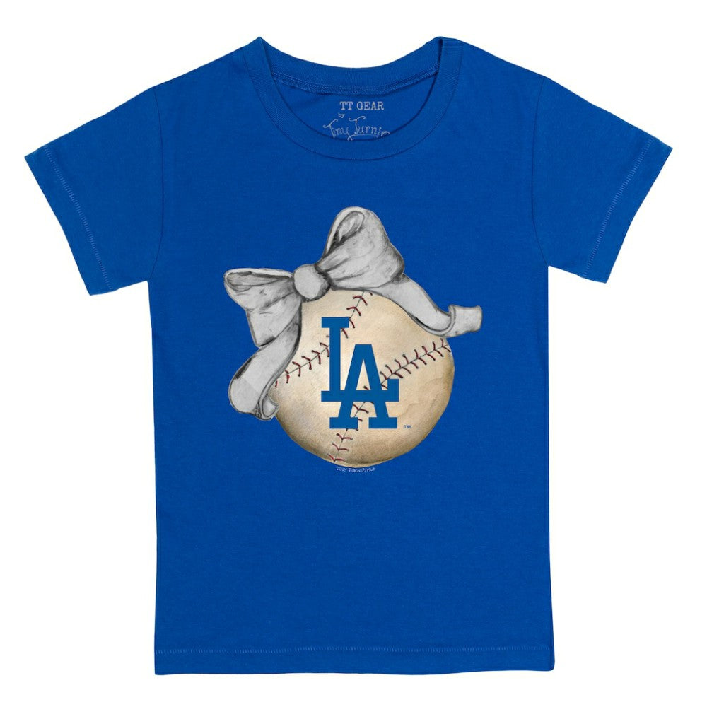 Royal Los Angeles Dodgers Tiny Turnip Youth Baseball Bow T-Shirt