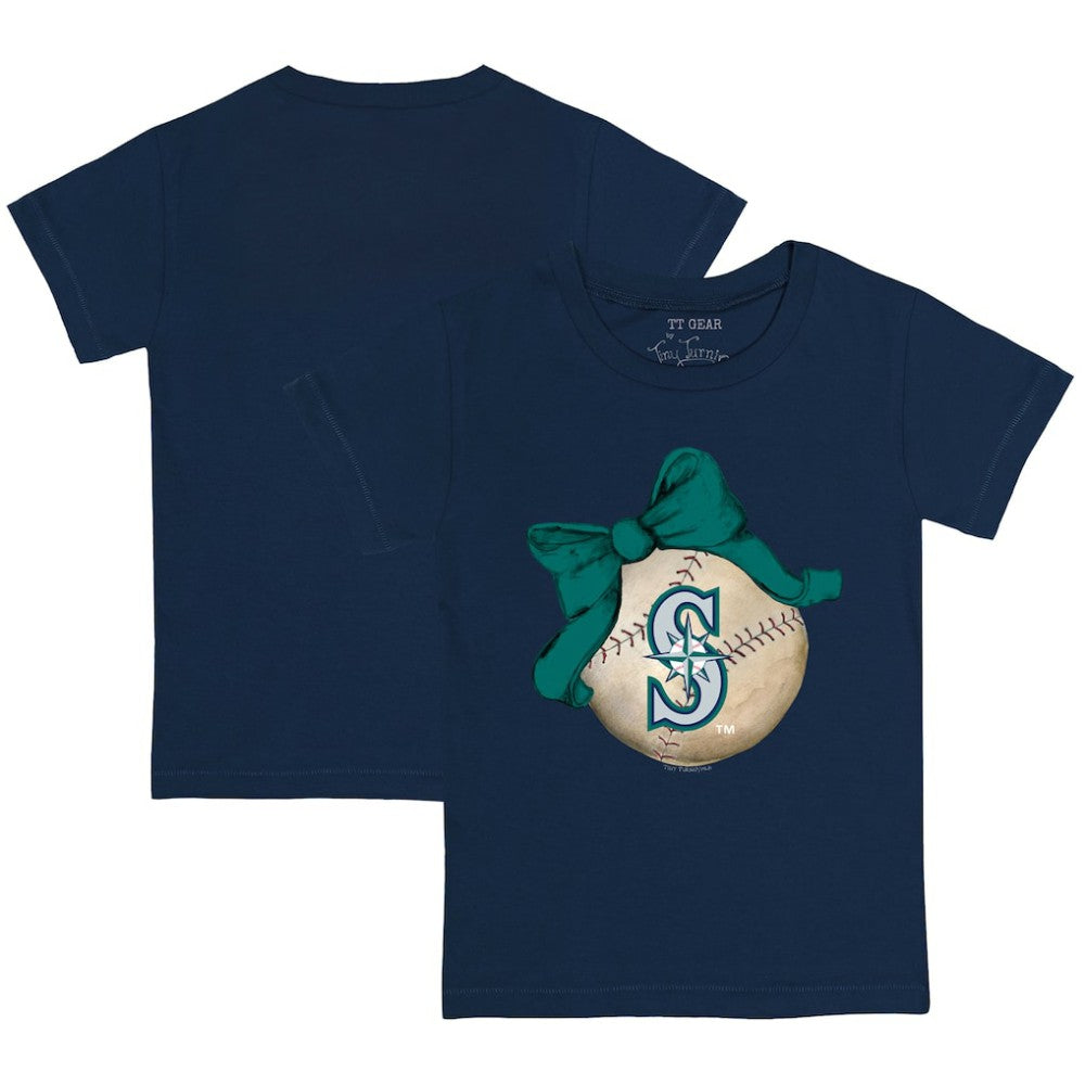 Navy Seattle Mariners Tiny Turnip Youth Baseball Bow T-Shirt