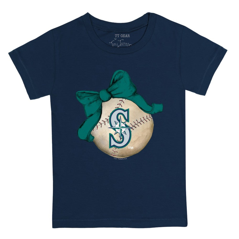 Navy Seattle Mariners Tiny Turnip Youth Baseball Bow T-Shirt