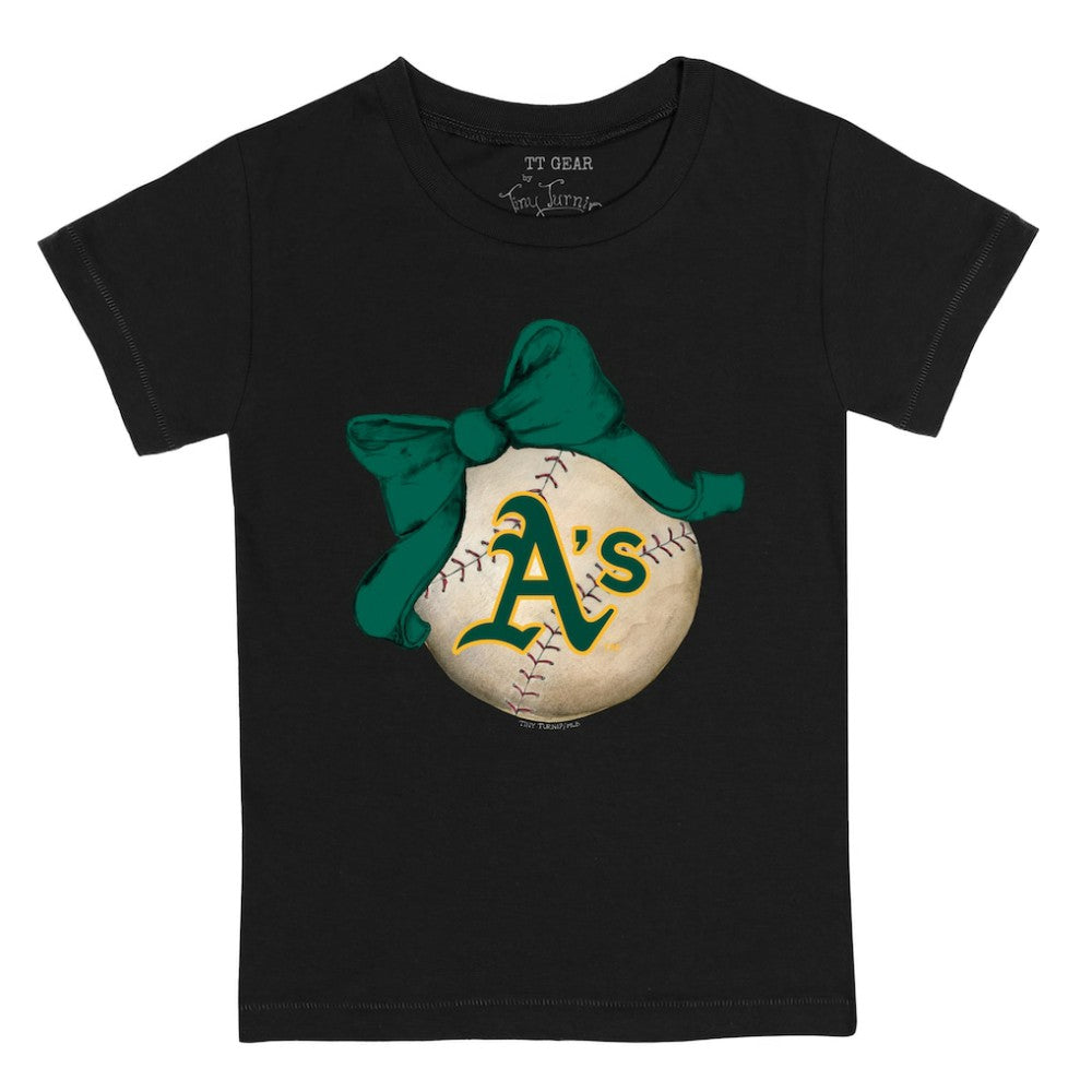 Black Athletics Tiny Turnip Youth Baseball Bow T-Shirt