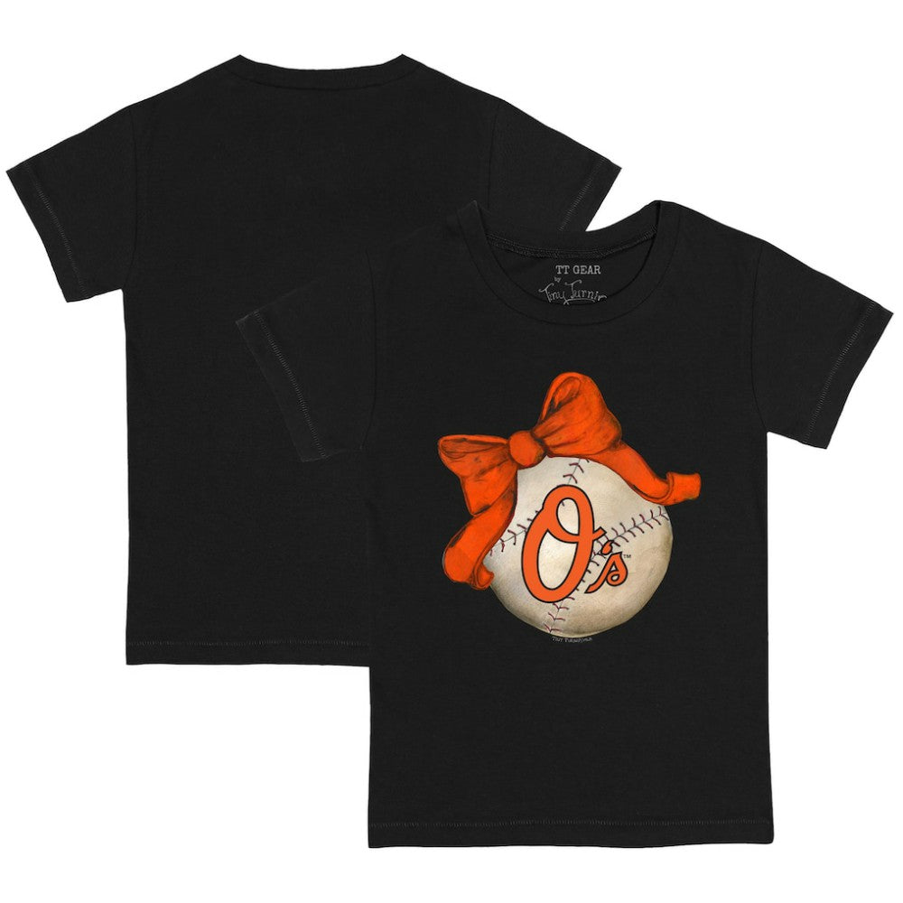 Black Baltimore Orioles Tiny Turnip Youth Baseball Bow T-Shirt