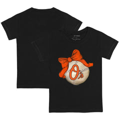 Black Baltimore Orioles Tiny Turnip Youth Baseball Bow T-Shirt