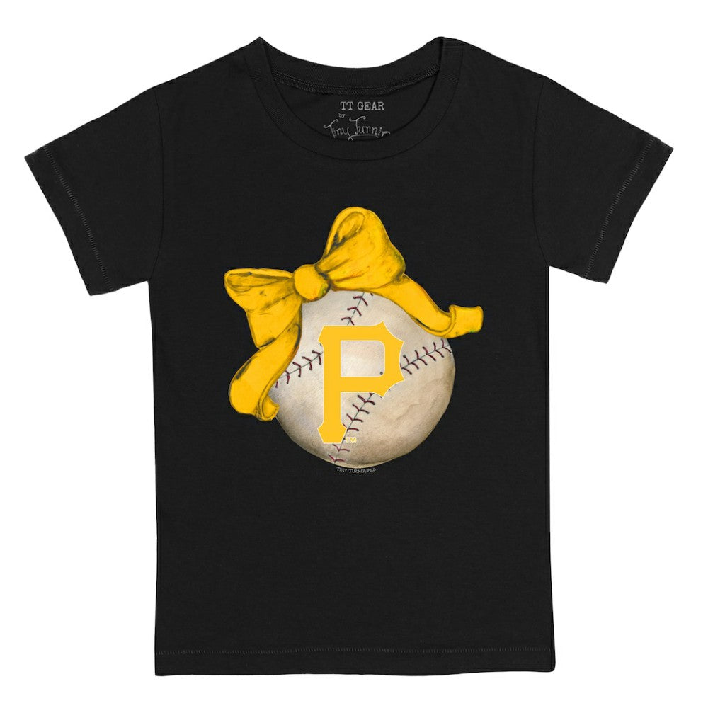 Black Pittsburgh Pirates Tiny Turnip Youth Baseball Bow T-Shirt
