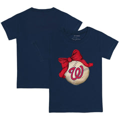 Navy Washington Nationals Tiny Turnip Youth Baseball Bow T-Shirt