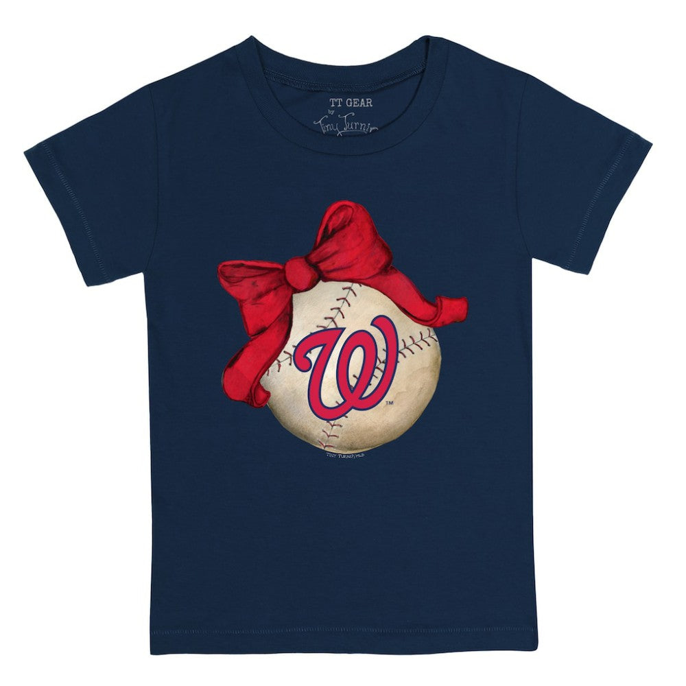 Navy Washington Nationals Tiny Turnip Youth Baseball Bow T-Shirt