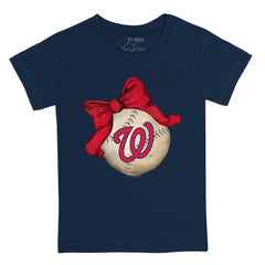 Navy Washington Nationals Tiny Turnip Youth Baseball Bow T-Shirt