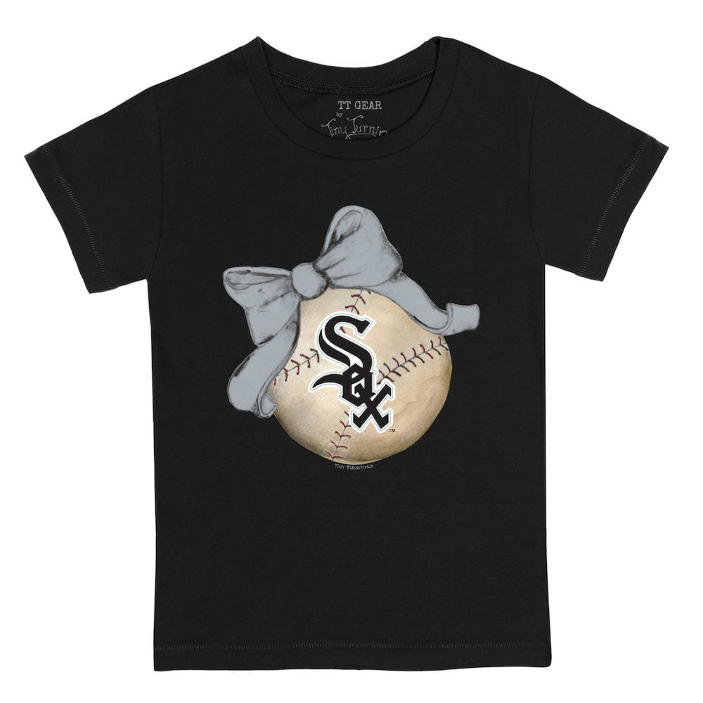 Black Chicago White Sox Tiny Turnip Youth Baseball Bow T-Shirt