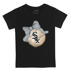 Black Chicago White Sox Tiny Turnip Youth Baseball Bow T-Shirt