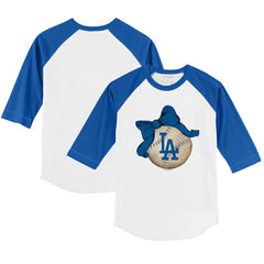 White/Royal Los Angeles Dodgers Tiny Turnip Youth Baseball Bow 3/4-Sleeve Raglan T-Shirt