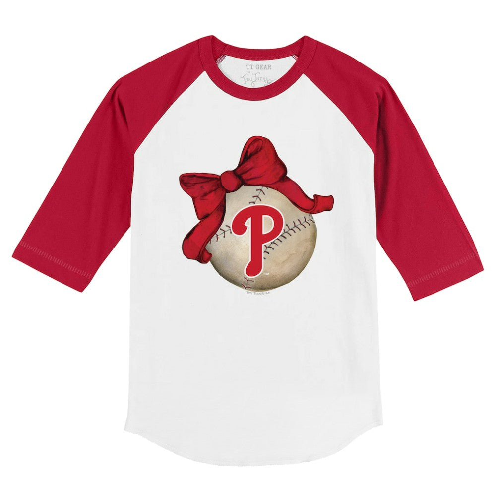 White/Red Philadelphia Phillies Tiny Turnip Youth Baseball Bow 3/4-Sleeve Raglan T-Shirt
