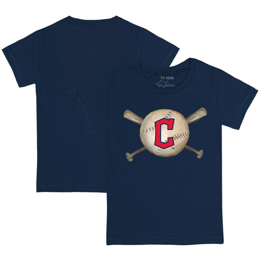 Navy Cleveland Guardians Tiny Turnip Youth Baseball Cross Bats T-Shirt