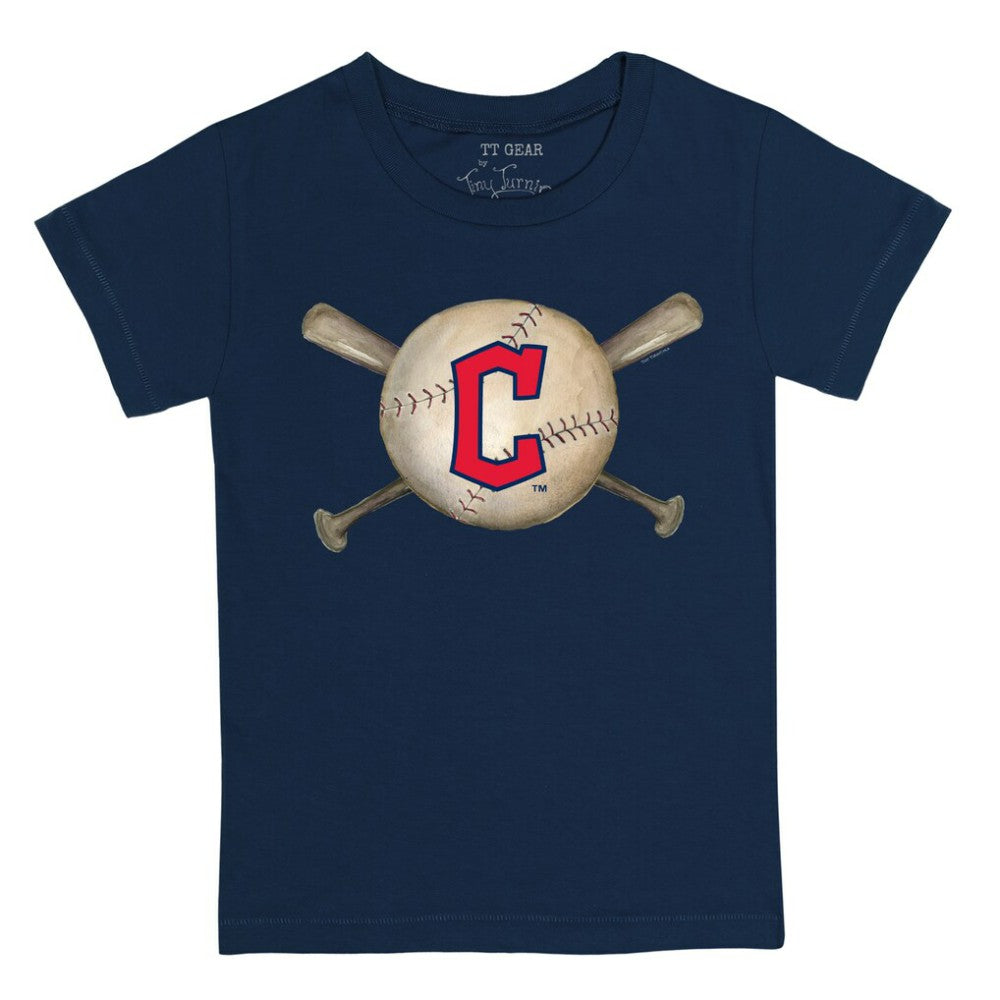 Navy Cleveland Guardians Tiny Turnip Youth Baseball Cross Bats T-Shirt