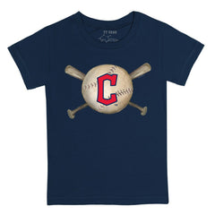 Navy Cleveland Guardians Tiny Turnip Youth Baseball Cross Bats T-Shirt