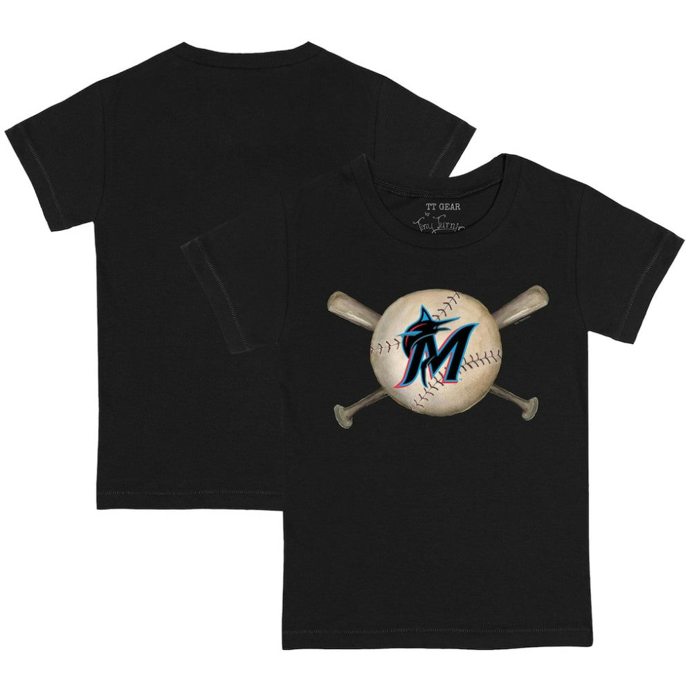Black Miami Marlins Tiny Turnip Youth Baseball Cross Bats T-Shirt