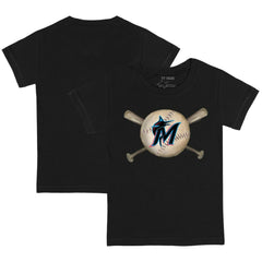 Black Miami Marlins Tiny Turnip Youth Baseball Cross Bats T-Shirt