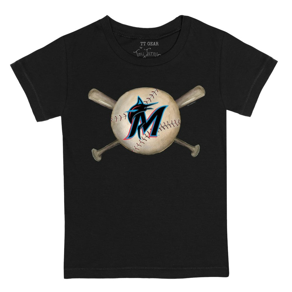 Black Miami Marlins Tiny Turnip Youth Baseball Cross Bats T-Shirt