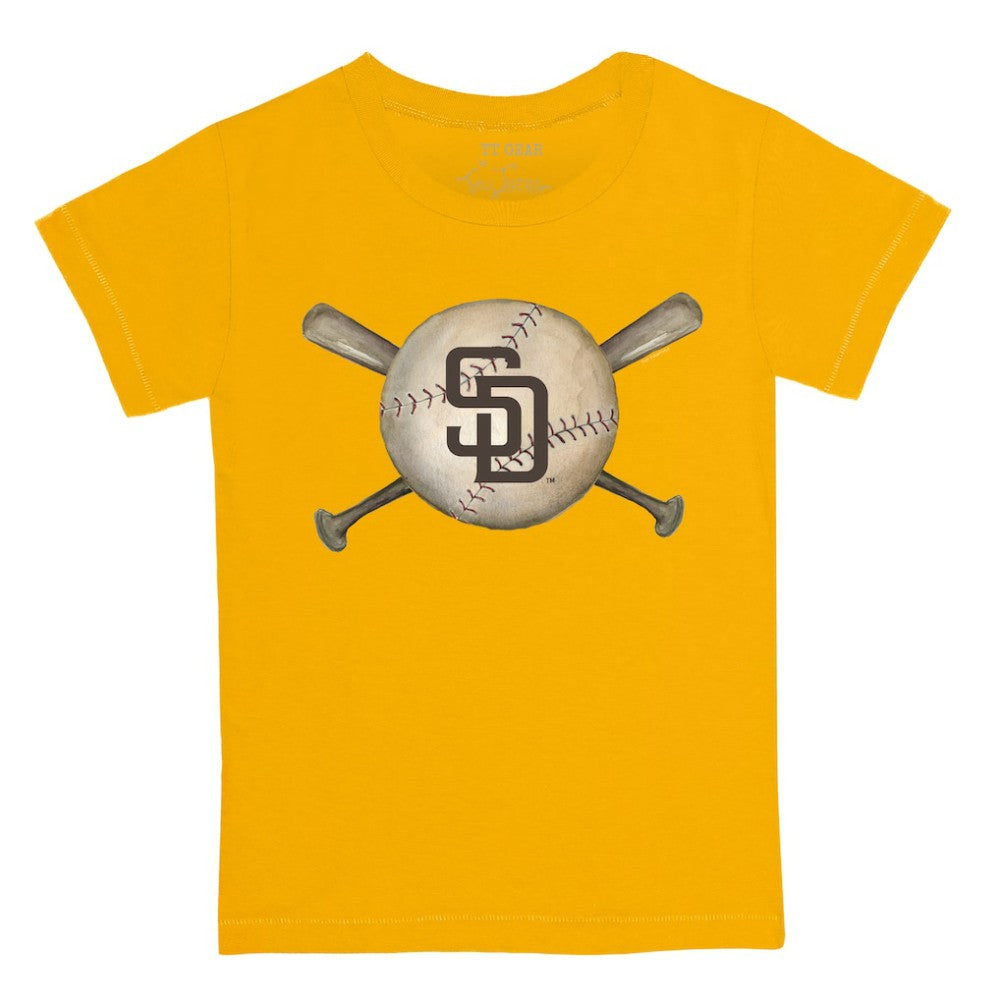 Gold San Diego Padres Tiny Turnip Youth Baseball Cross Bats T-Shirt