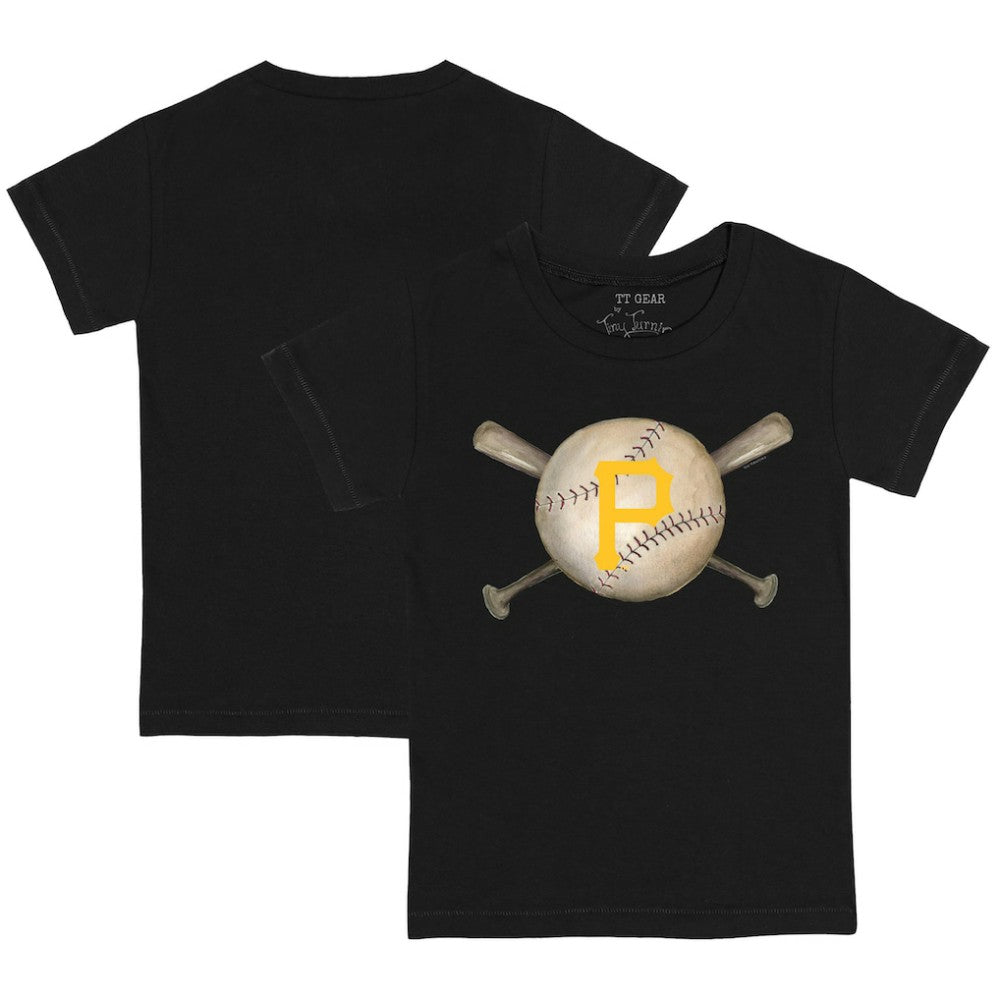 Black Pittsburgh Pirates Tiny Turnip Youth Baseball Cross Bats T-Shirt