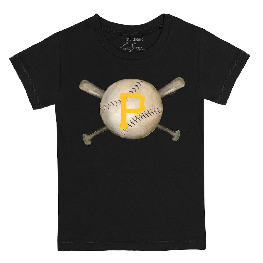 Black Pittsburgh Pirates Tiny Turnip Youth Baseball Cross Bats T-Shirt