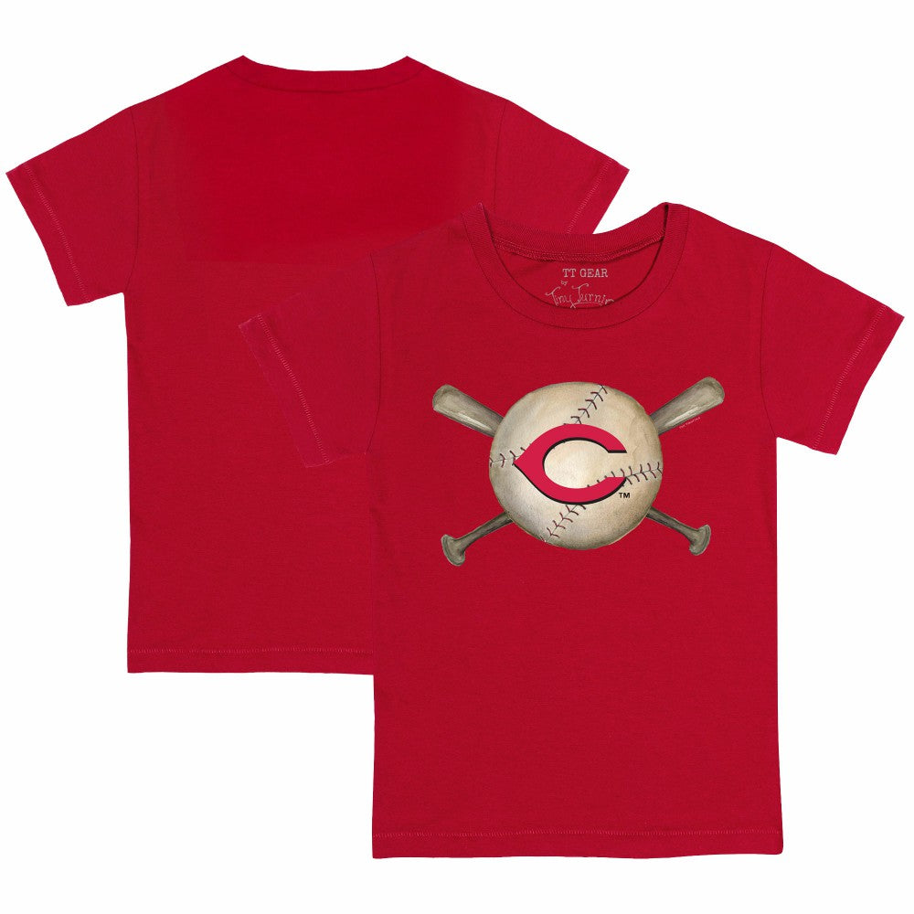 Red Cincinnati Reds Tiny Turnip Youth Baseball Cross Bats T-Shirt