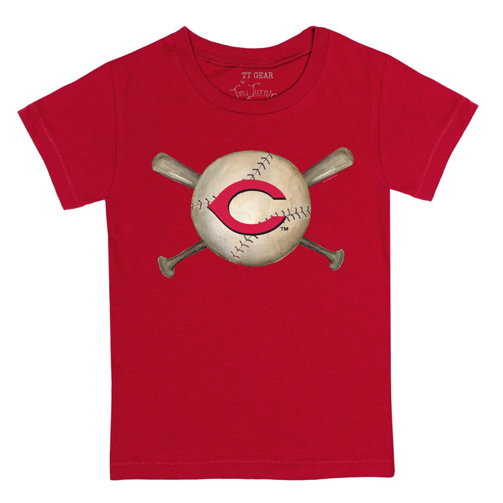 Red Cincinnati Reds Tiny Turnip Youth Baseball Cross Bats T-Shirt