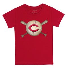 Red Cincinnati Reds Tiny Turnip Youth Baseball Cross Bats T-Shirt