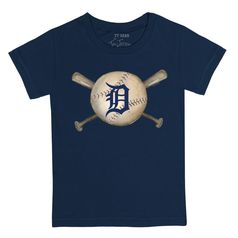 Navy Detroit Tigers Tiny Turnip Youth Baseball Cross Bats T-Shirt