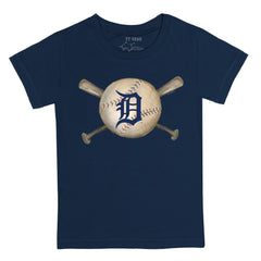 Navy Detroit Tigers Tiny Turnip Youth Baseball Cross Bats T-Shirt