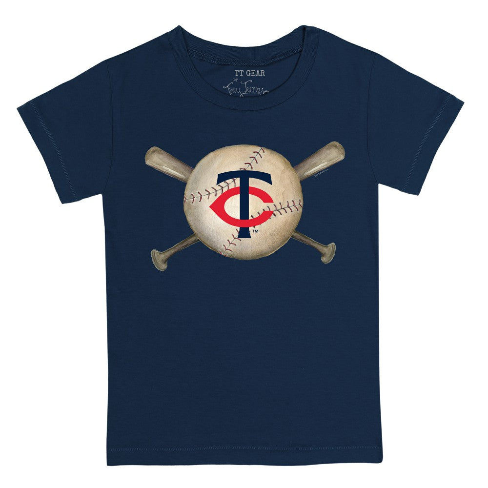 Navy Minnesota Twins Tiny Turnip Youth Baseball Cross Bats T-Shirt