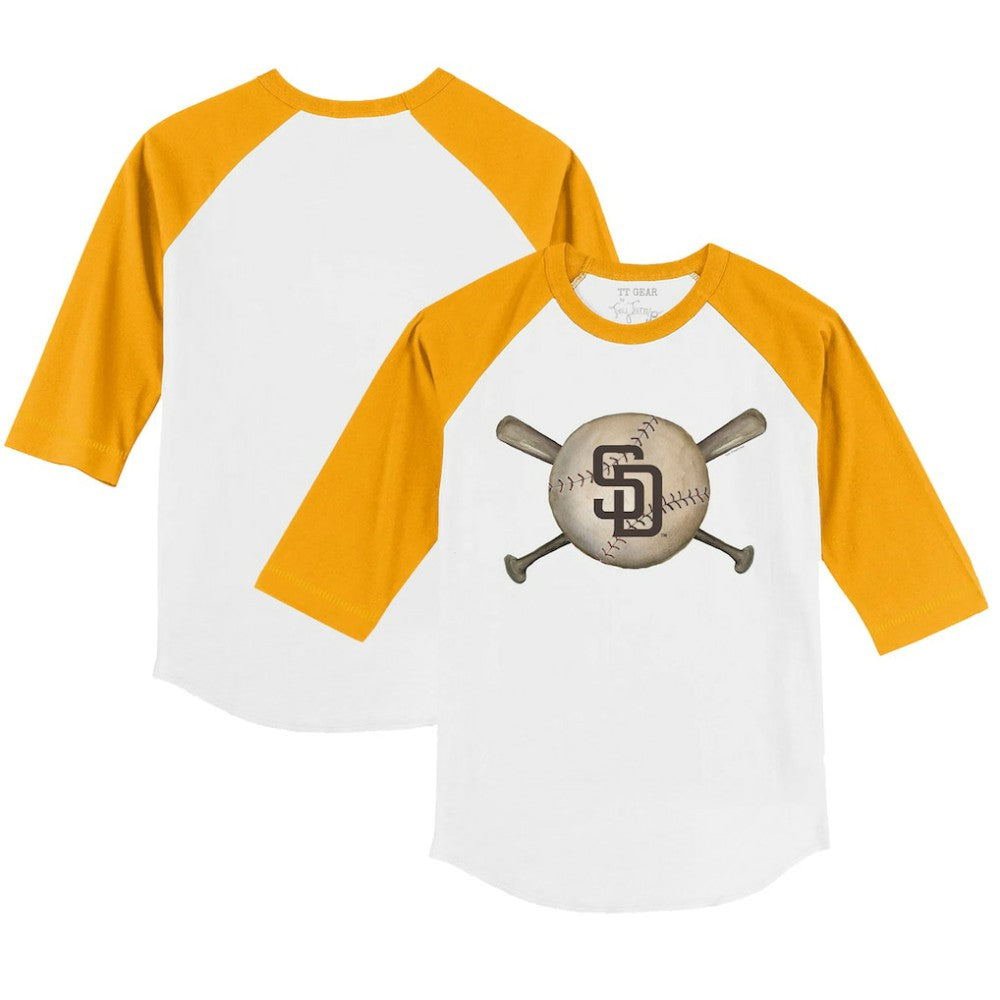 White/Gold San Diego Padres Tiny Turnip Youth Baseball Cross Bats 3/4-Sleeve Raglan T-Shirt