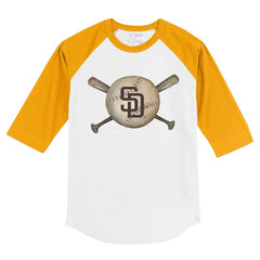 White/Gold San Diego Padres Tiny Turnip Youth Baseball Cross Bats 3/4-Sleeve Raglan T-Shirt