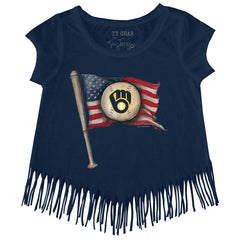 Navy Milwaukee Brewers Tiny Turnip Girls Youth Baseball Flag Fringe T-Shirt
