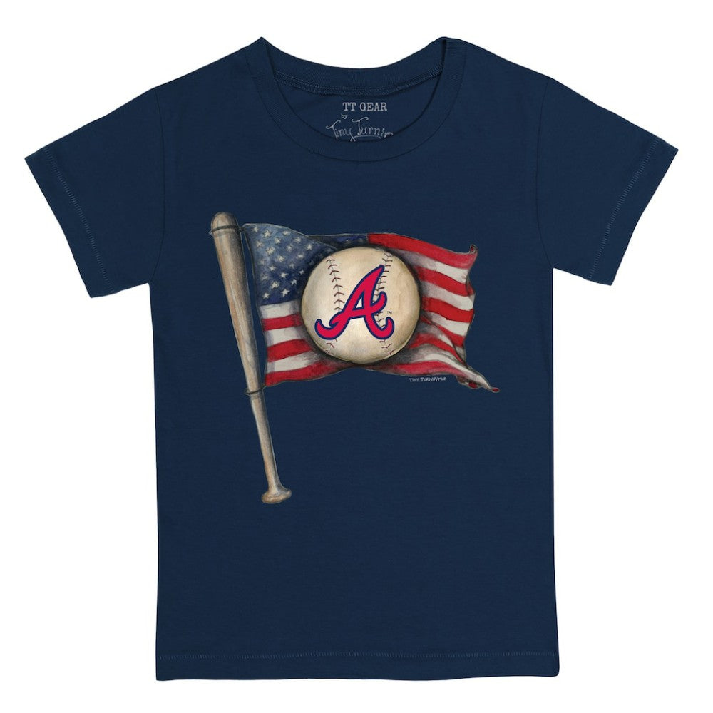 Navy Atlanta Braves Tiny Turnip Youth Baseball Flag T-Shirt