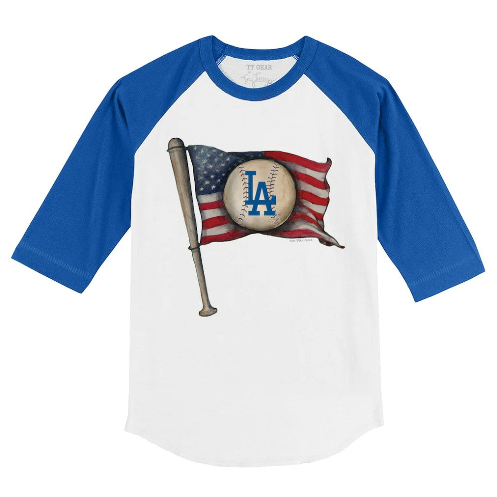White/Royal Los Angeles Dodgers Tiny Turnip Youth Baseball Flag 3/4-Sleeve Raglan T-Shirt