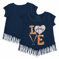 Navy Houston Astros Tiny Turnip Girls Youth Baseball Love Fringe T-Shirt
