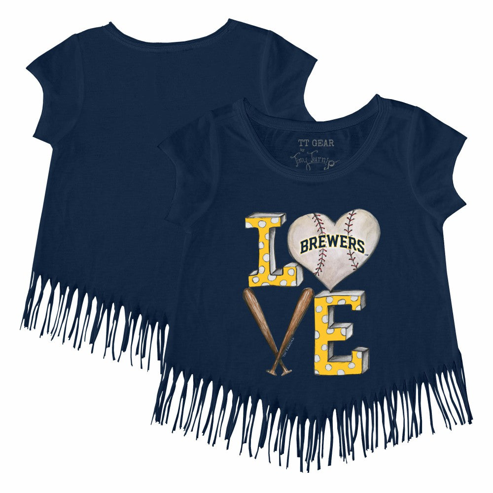 Navy Milwaukee Brewers Tiny Turnip Girls Youth Baseball Love Fringe T-Shirt