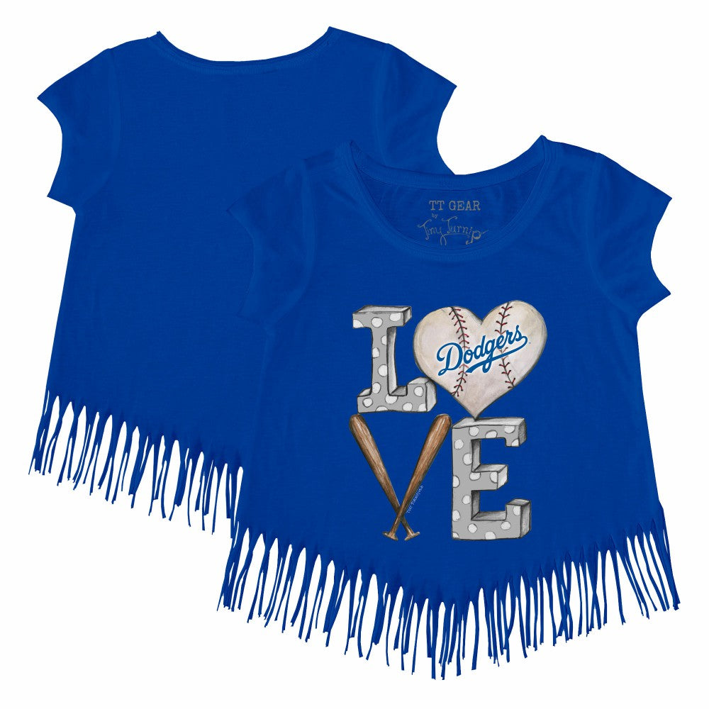 Royal Los Angeles Dodgers Tiny Turnip Girls Youth Baseball Love Fringe T-Shirt